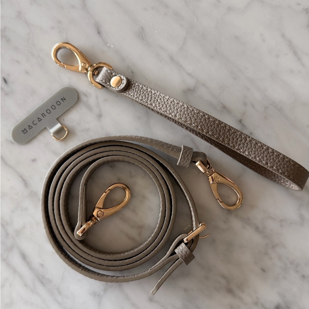 MACAROON Taupe Leather Crossbody and Wrist with Gold Accents
